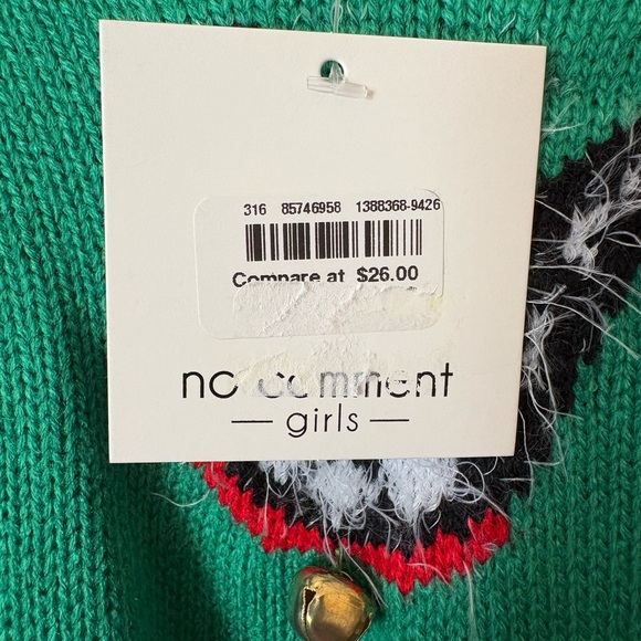 no comments girls NWT Green Sweater with Dog embellished with metal bells. 10/12 - Picture 6 of 8